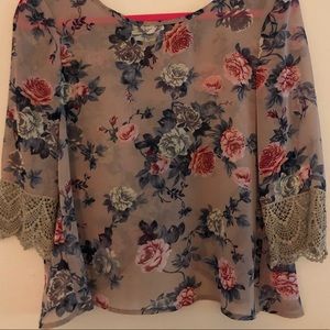 Taupe Sheer quarter length sleeve blouse